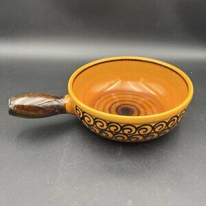 Vintage Swiss Landert 22 Fondue Pot Bowl 8 3/4" Brown Amber Black Glaze. EUC